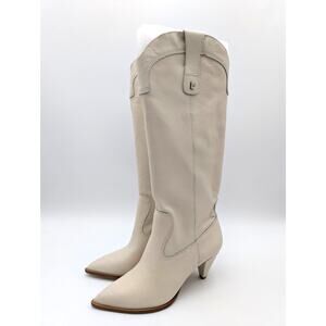 Larroudé Louise Pointed Toe Heel Western Boots Women's Ivory Size US7.5 EU38